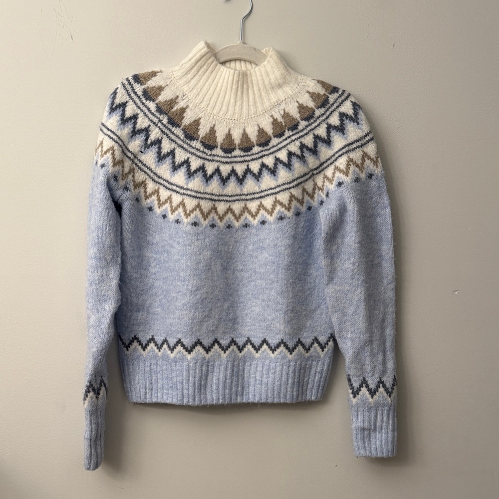 Elegant Cream and Blue Turtleneck Sweater